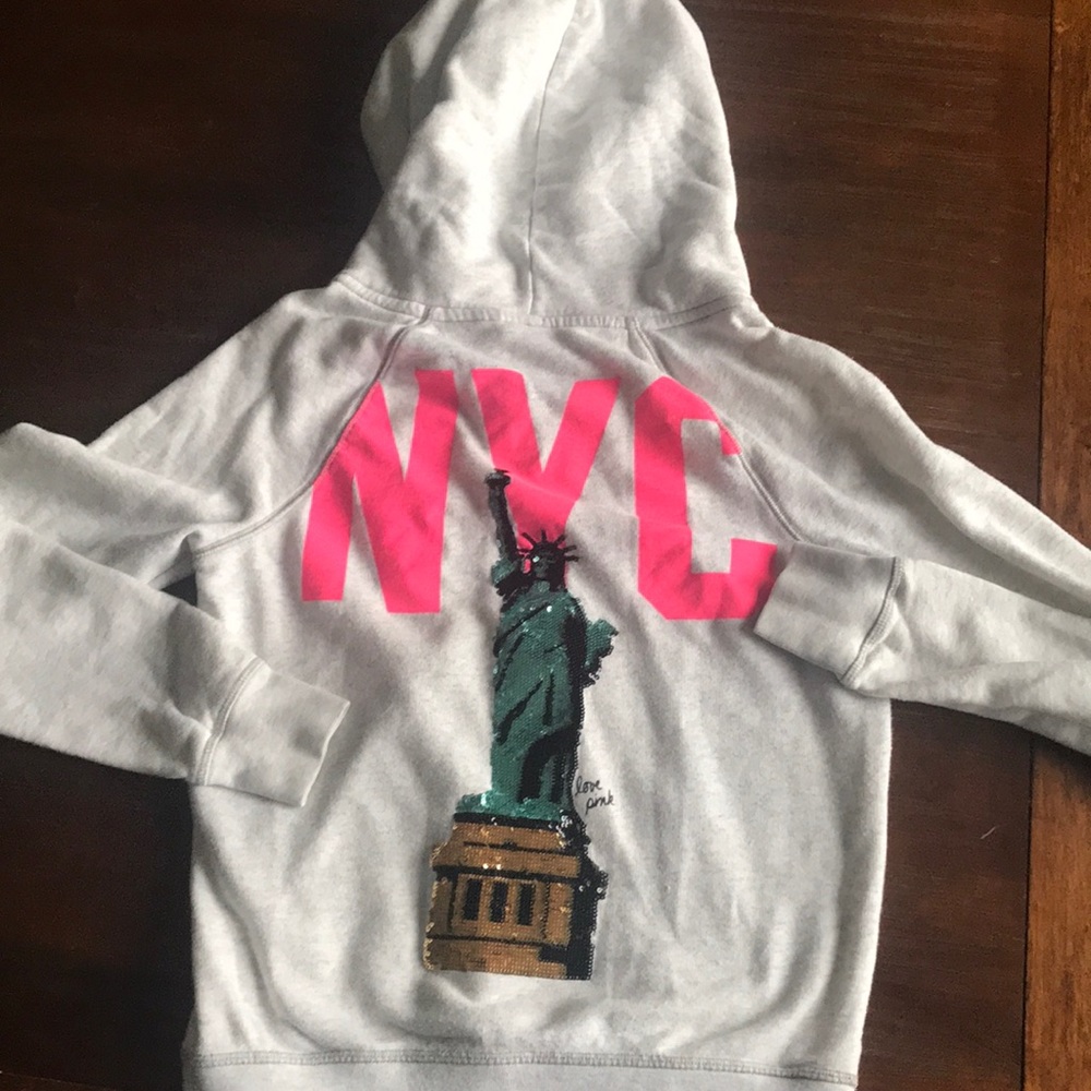Pink NYC blinged zip up sweatshirt, size xs